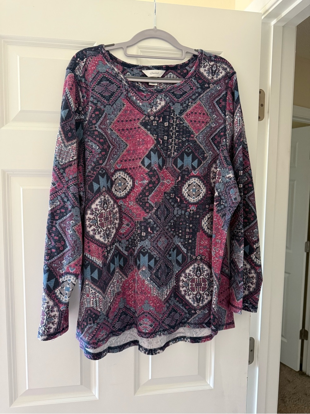 CJ Banks Long-Sleeve Geo Print Top